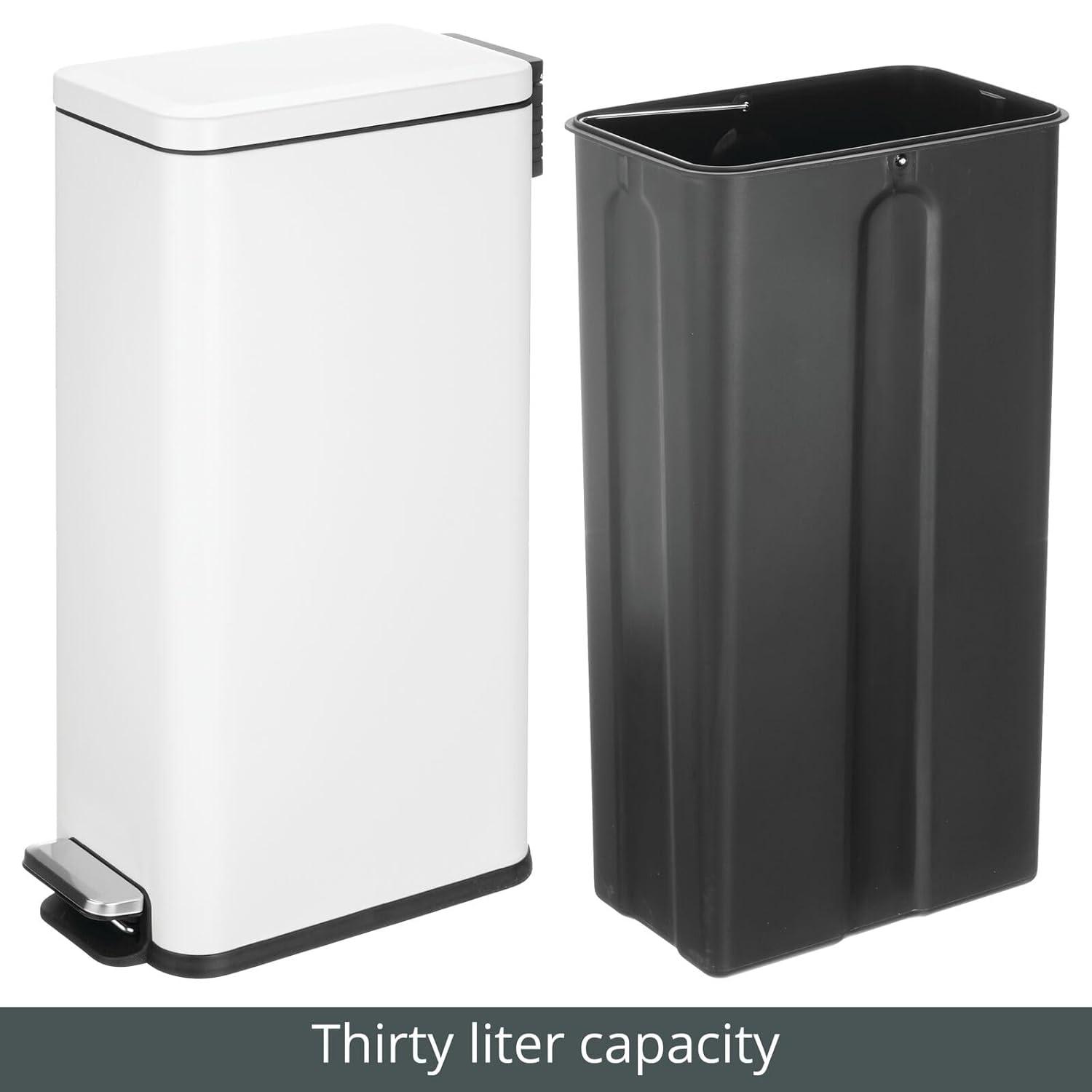 imagemDesign Small Modern 13 Gallon Rectangle Metal Lidded Step Trash Can Compact Garbage Bin with Removable Liner Bucket and Handle for Bathroom Kitchen Craft Room Office Garage BlackWhite