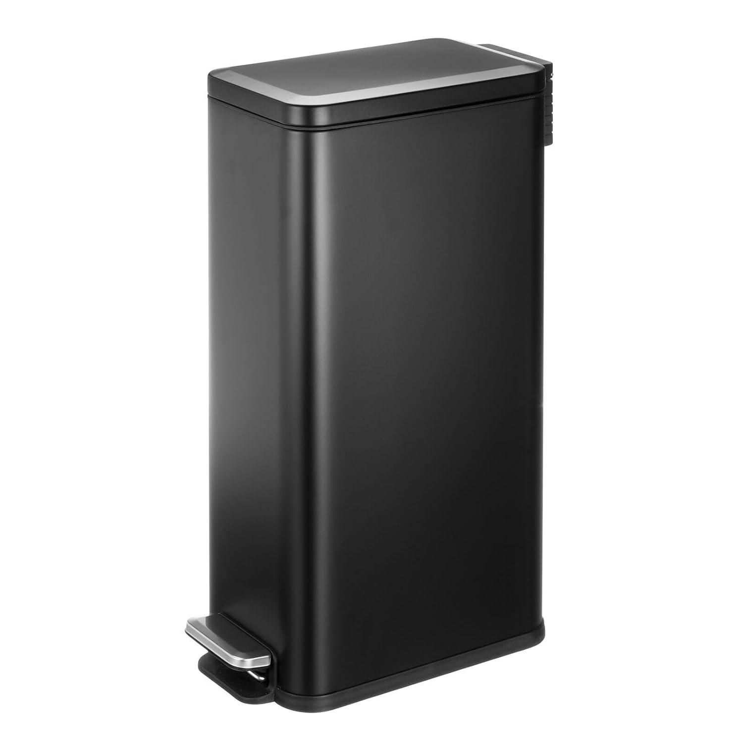 imagemDesign Small Modern 13 Gallon Rectangle Metal Lidded Step Trash Can Compact Garbage Bin with Removable Liner Bucket and Handle for Bathroom Kitchen Craft Room Office Garage BlackBlack