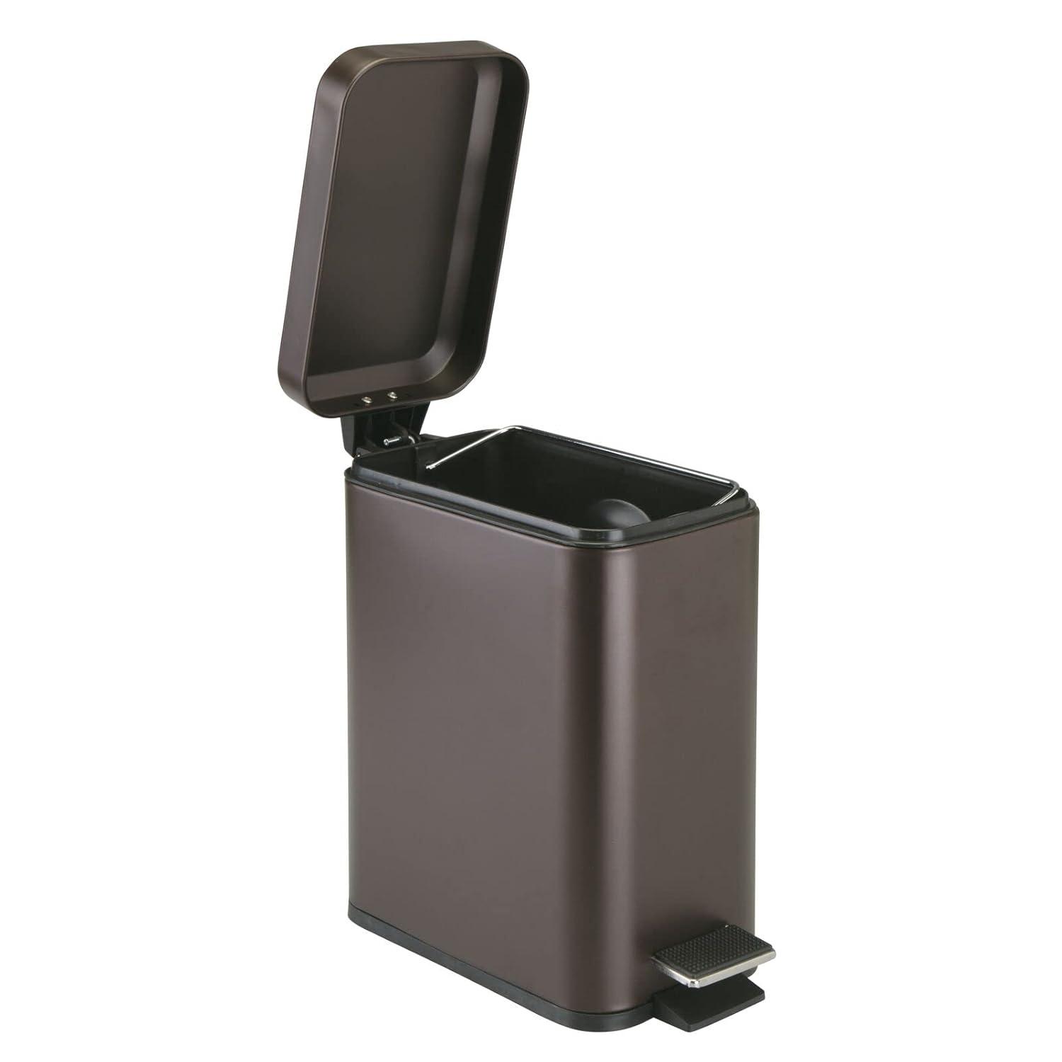 imagemDesign Small Modern 13 Gallon Rectangle Metal Lidded Step Trash Can Compact Garbage Bin with Removable Liner Bucket and Handle for Bathroom Kitchen Craft Room Office Garage BlackBronze