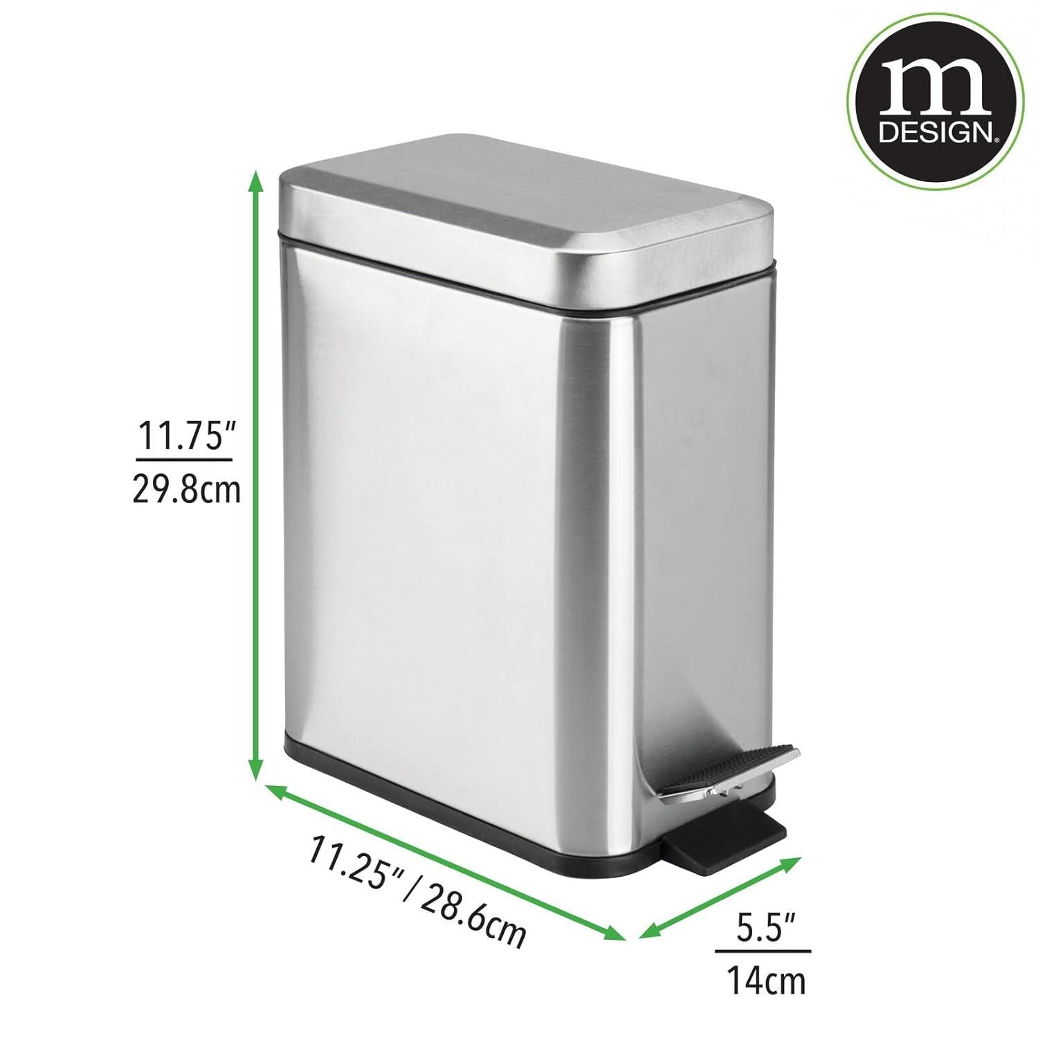 imagemDesign Small Modern 13 Gallon Rectangle Metal Lidded Step Trash Can Compact Garbage Bin with Removable Liner Bucket and Handle for Bathroom Kitchen Craft Room Office Garage BlackBrushed