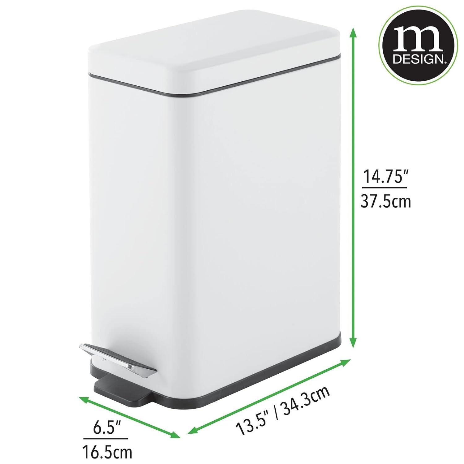 imagemDesign Small Modern 13 Gallon Rectangle Metal Lidded Step Trash Can Compact Garbage Bin with Removable Liner Bucket and Handle for Bathroom Kitchen Craft Room Office Garage BlackWhite
