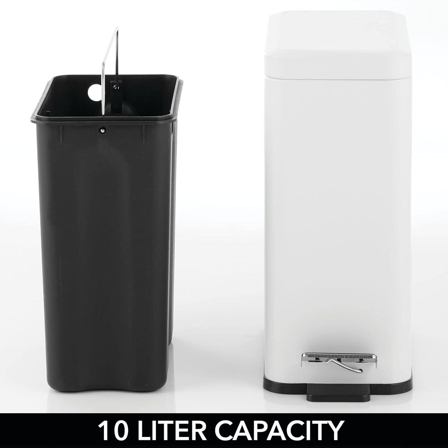 imagemDesign Small Modern 13 Gallon Rectangle Metal Lidded Step Trash Can Compact Garbage Bin with Removable Liner Bucket and Handle for Bathroom Kitchen Craft Room Office Garage BlackWhite