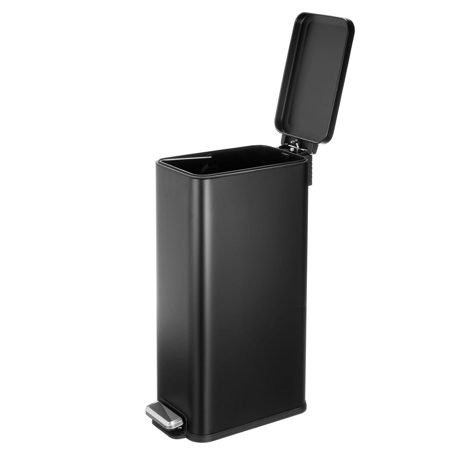 imagemDesign Small Modern 13 Gallon Rectangle Metal Lidded Step Trash Can Compact Garbage Bin with Removable Liner Bucket and Handle for Bathroom Kitchen Craft Room Office Garage BlackBlack