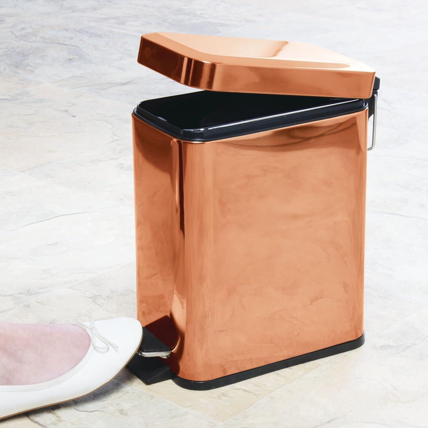 imagemDesign Small Modern 13 Gallon Rectangle Metal Lidded Step Trash Can Compact Garbage Bin with Removable Liner Bucket and Handle for Bathroom Kitchen Craft Room Office Garage BlackCopper