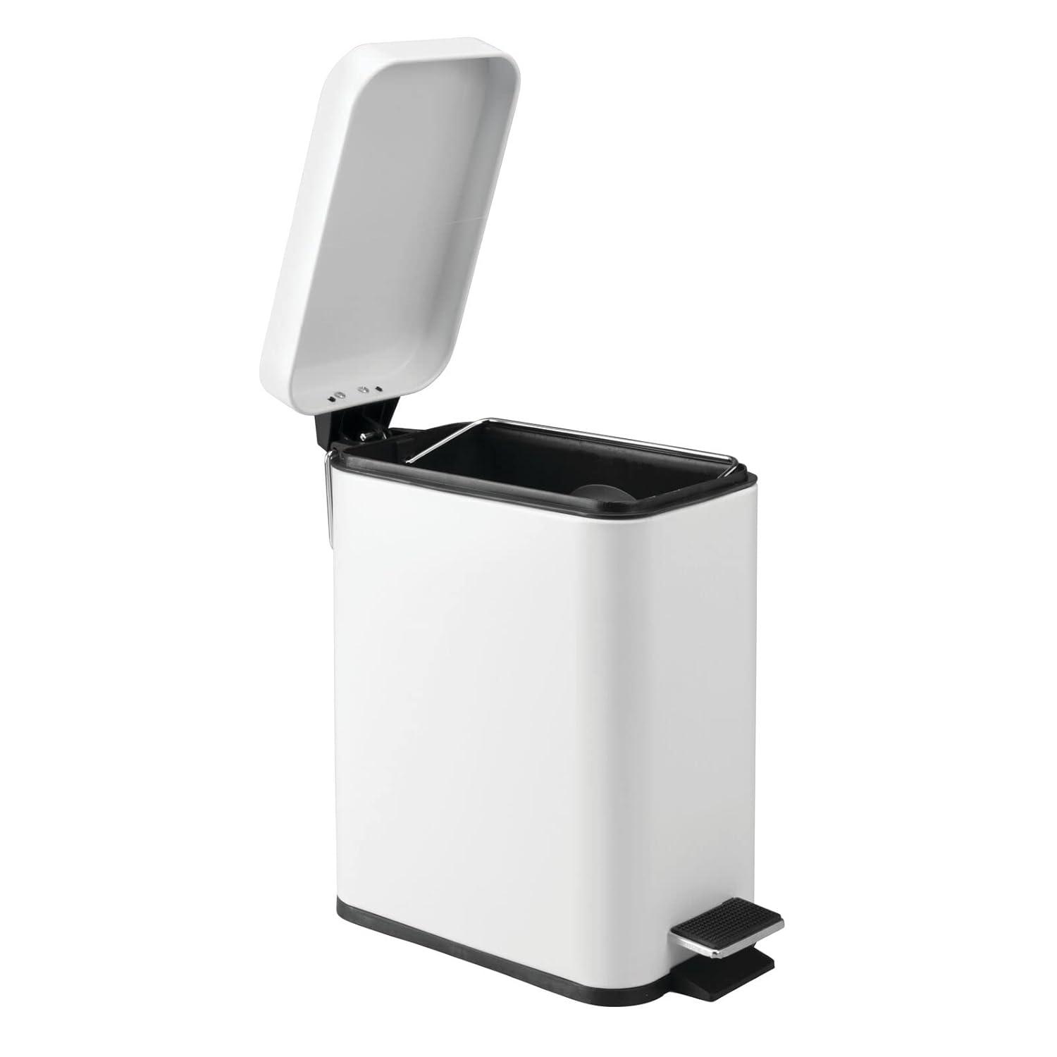 imagemDesign Small Modern 13 Gallon Rectangle Metal Lidded Step Trash Can Compact Garbage Bin with Removable Liner Bucket and Handle for Bathroom Kitchen Craft Room Office Garage BlackWhite