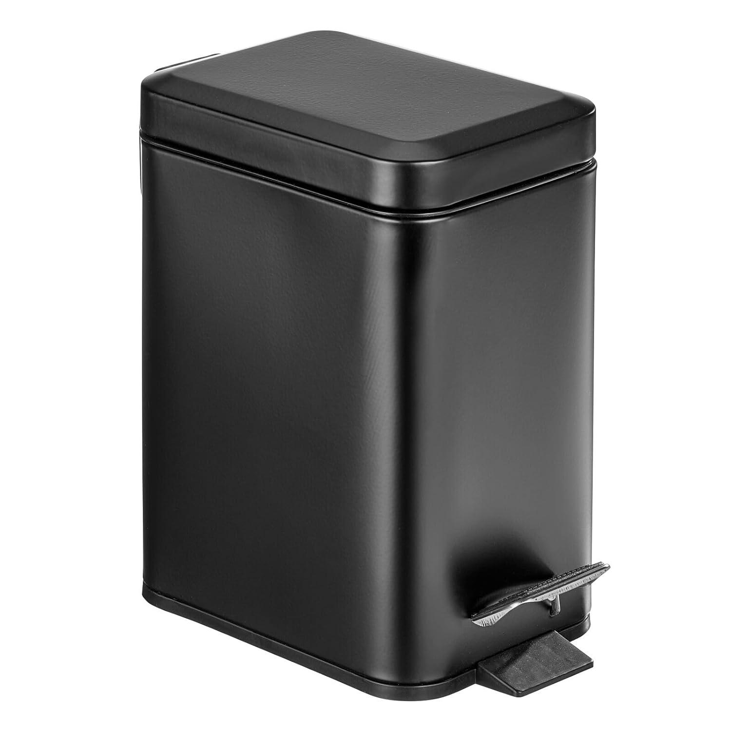 imagemDesign Small Modern 13 Gallon Rectangle Metal Lidded Step Trash Can Compact Garbage Bin with Removable Liner Bucket and Handle for Bathroom Kitchen Craft Room Office Garage BlackBlack