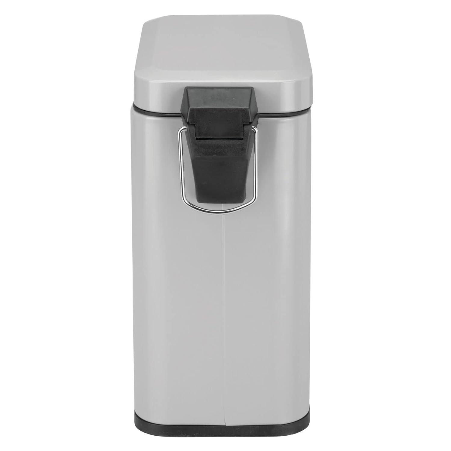 imagemDesign Small Modern 13 Gallon Rectangle Metal Lidded Step Trash Can Compact Garbage Bin with Removable Liner Bucket and Handle for Bathroom Kitchen Craft Room Office Garage BlackGray