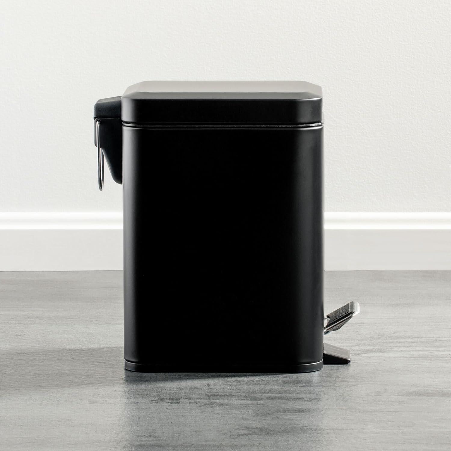 imagemDesign Small Modern 13 Gallon Rectangle Metal Lidded Step Trash Can Compact Garbage Bin with Removable Liner Bucket and Handle for Bathroom Kitchen Craft Room Office Garage BlackBlack