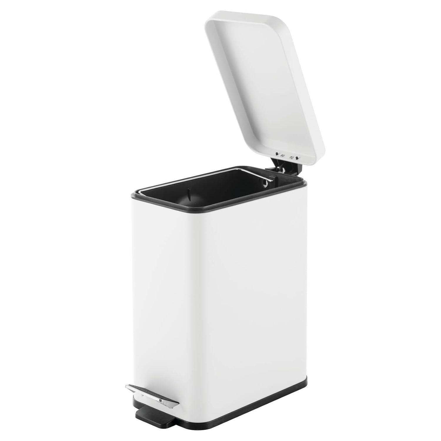 imagemDesign Small Modern 13 Gallon Rectangle Metal Lidded Step Trash Can Compact Garbage Bin with Removable Liner Bucket and Handle for Bathroom Kitchen Craft Room Office Garage BlackWhite