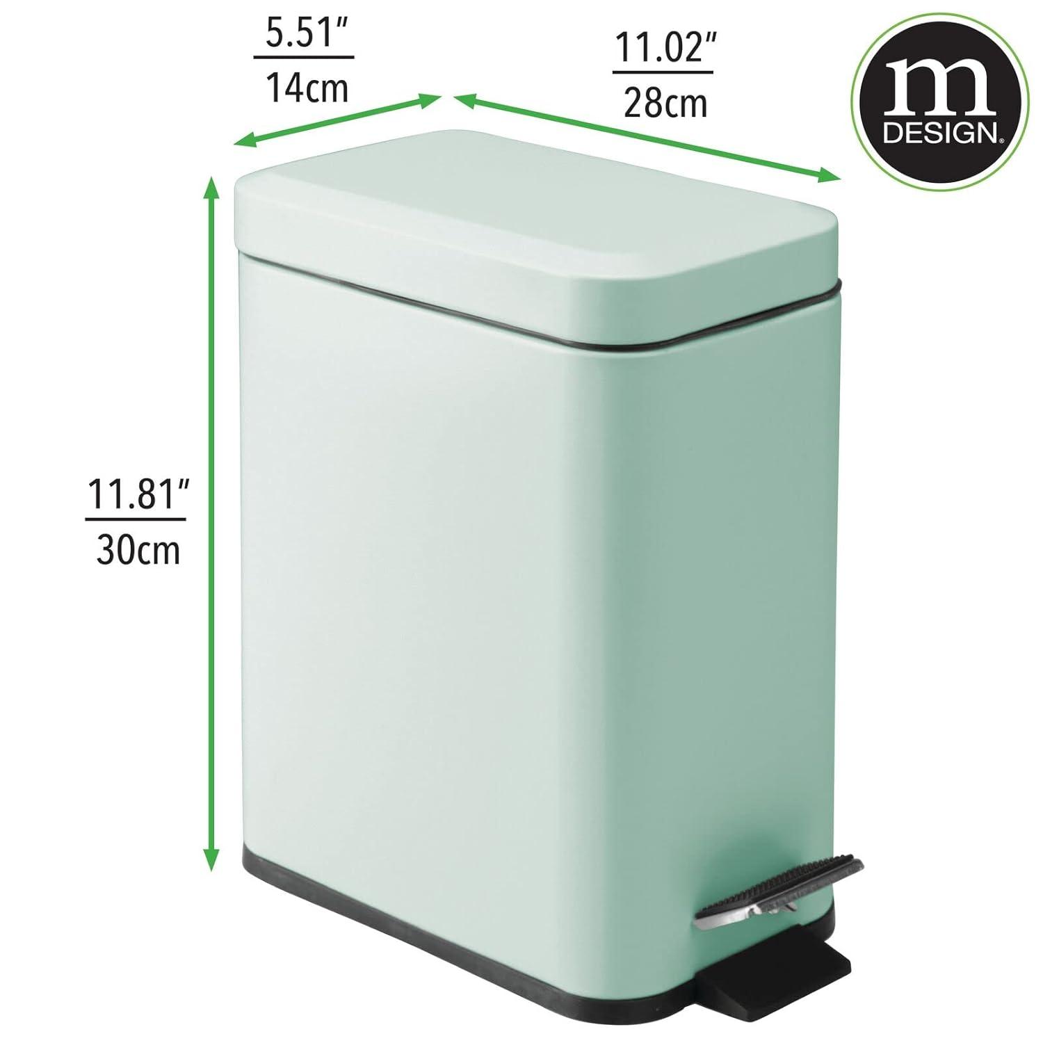 imagemDesign Small Modern 13 Gallon Rectangle Metal Lidded Step Trash Can Compact Garbage Bin with Removable Liner Bucket and Handle for Bathroom Kitchen Craft Room Office Garage BlackLight Mint Green