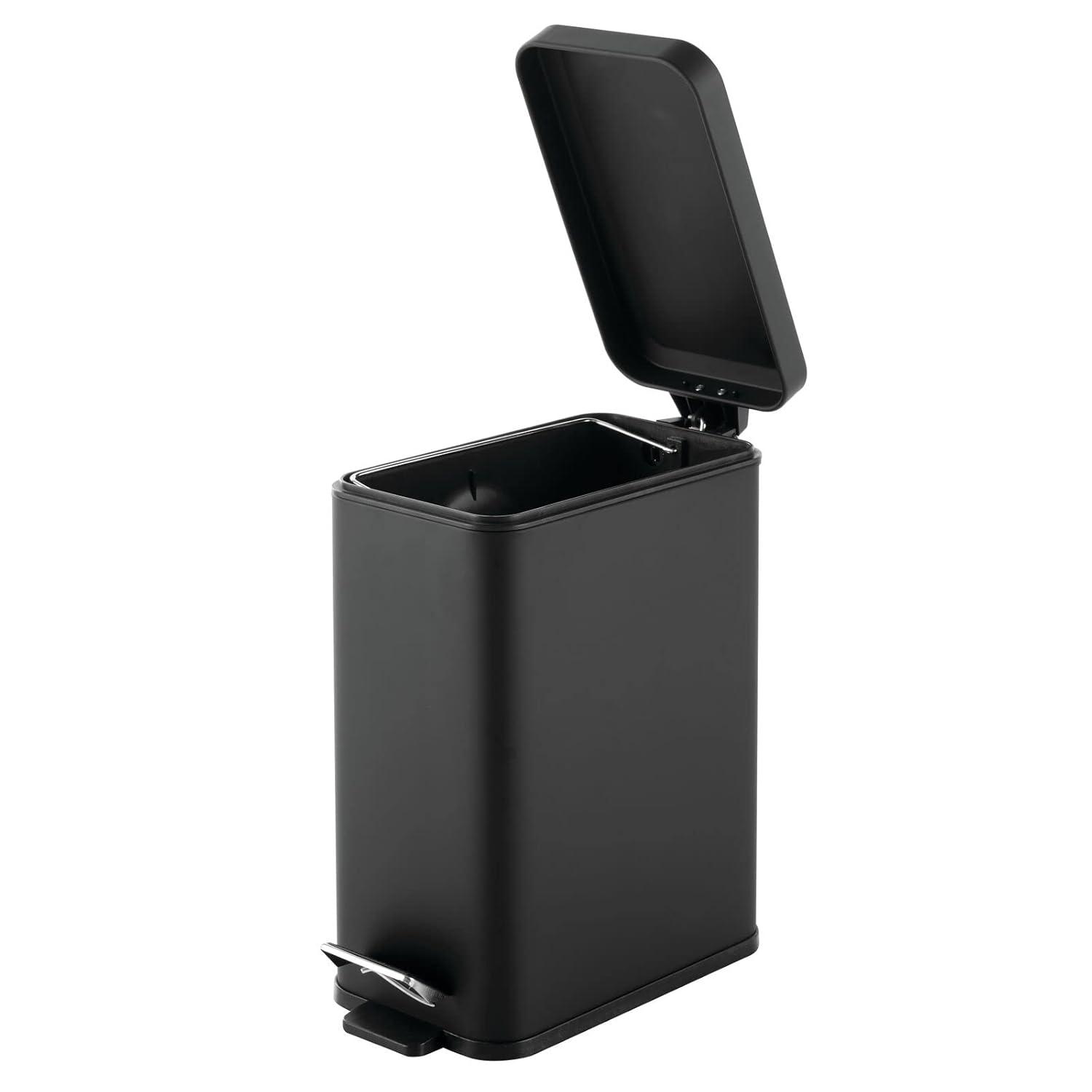 imagemDesign Small Modern 13 Gallon Rectangle Metal Lidded Step Trash Can Compact Garbage Bin with Removable Liner Bucket and Handle for Bathroom Kitchen Craft Room Office Garage BlackBlack