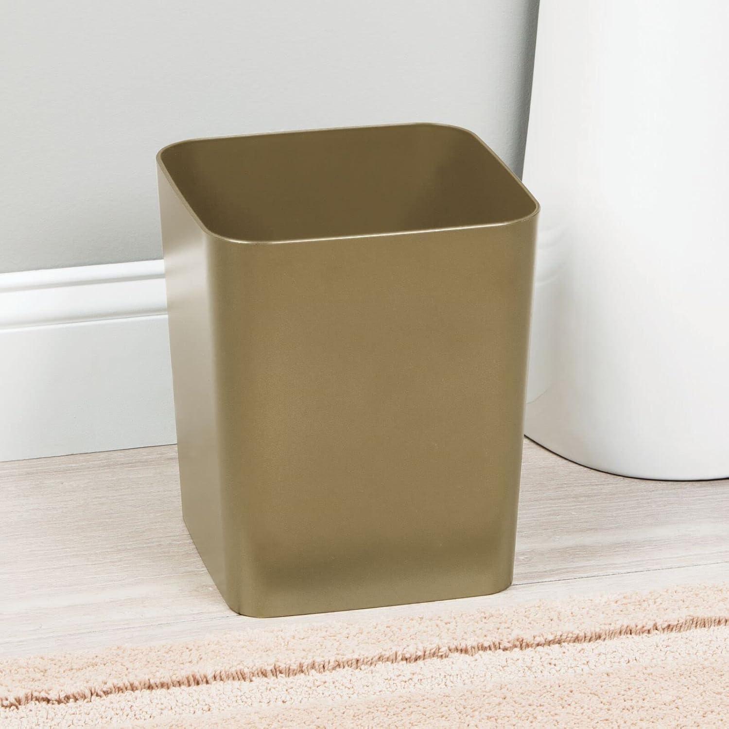 imagemDesign Square ShatterResistant Plastic Small Trash Can Wastebasket Garbage Container Bin for Bathrooms Powder Rooms Kitchens Home Offices Soft Brass FinishSoft Brass