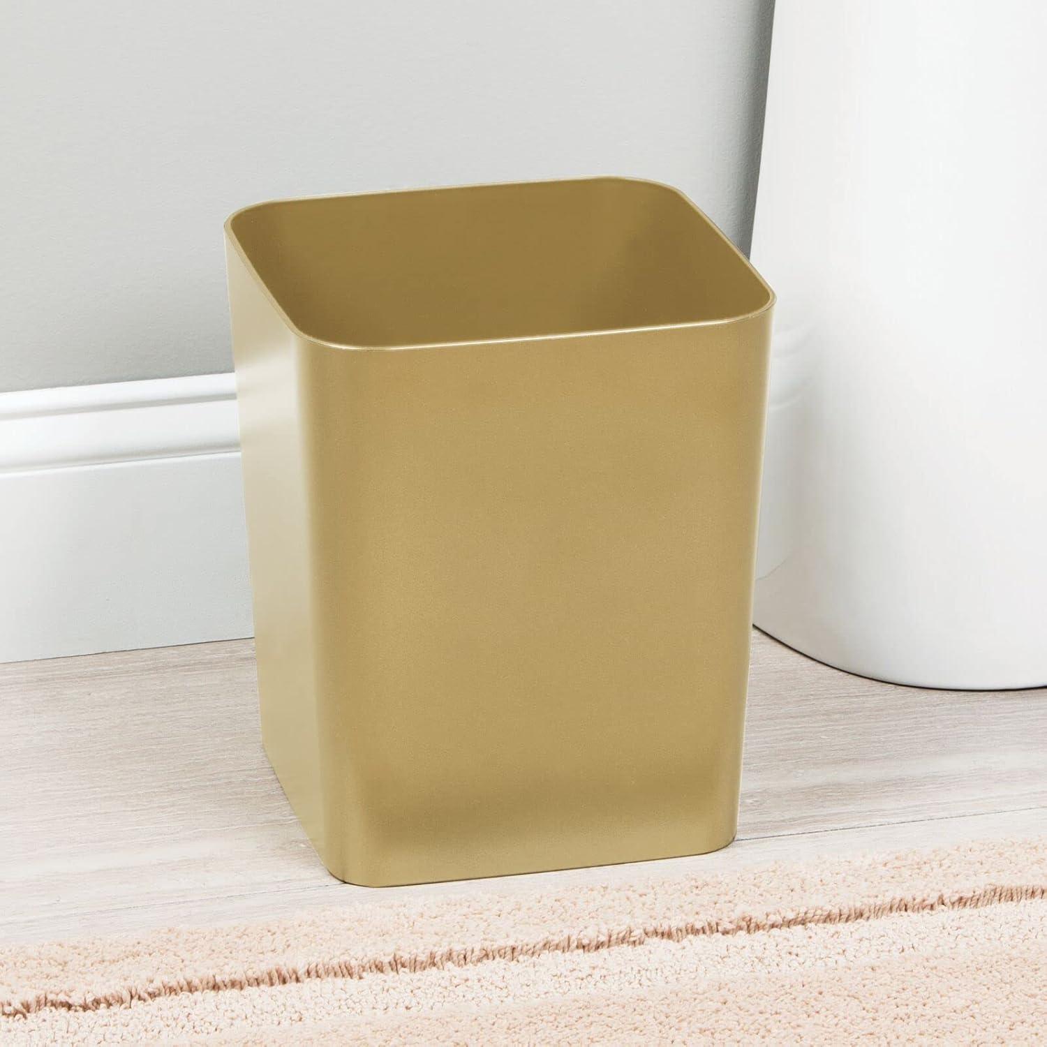 imagemDesign Square ShatterResistant Plastic Small Trash Can Wastebasket Garbage Container Bin for Bathrooms Powder Rooms Kitchens Home Offices Soft Brass FinishSoft Brass