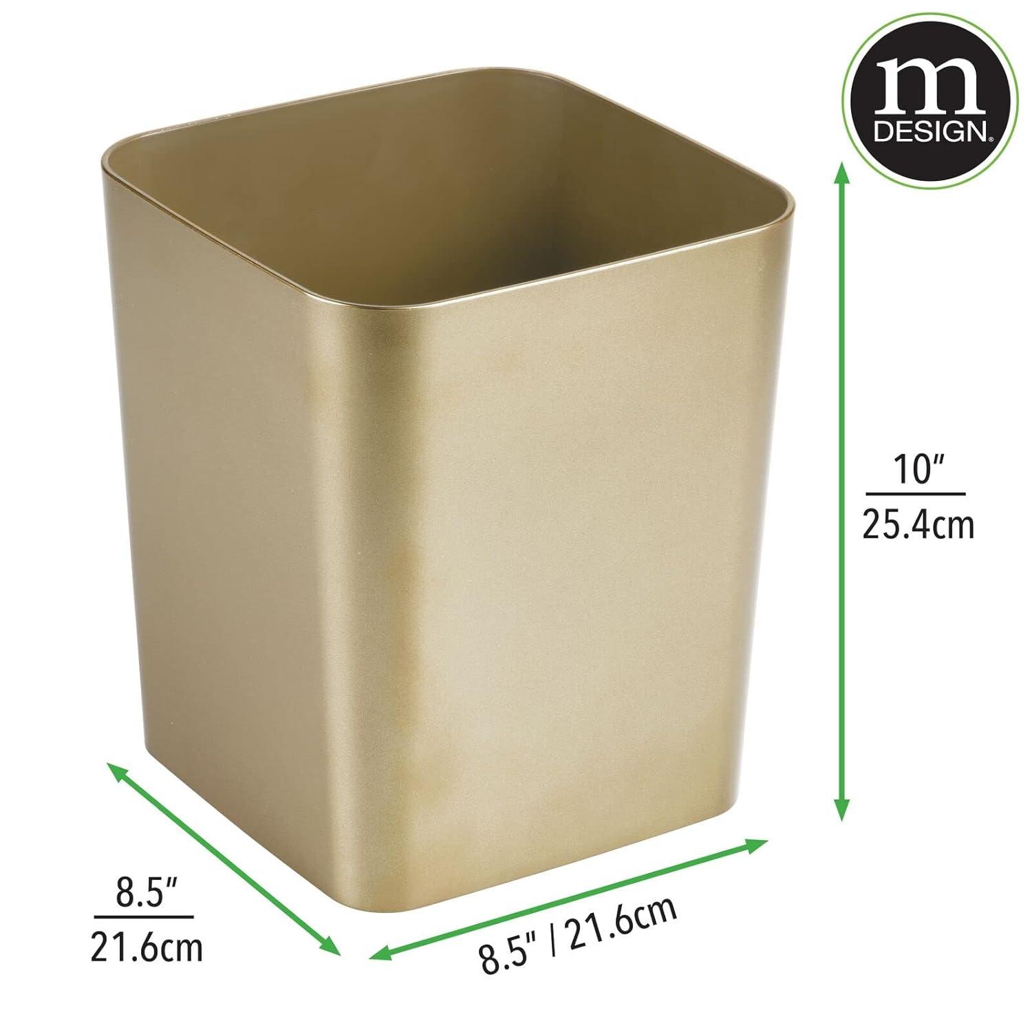 imagemDesign Square ShatterResistant Plastic Small Trash Can Wastebasket Garbage Container Bin for Bathrooms Powder Rooms Kitchens Home Offices Soft Brass FinishSoft Brass