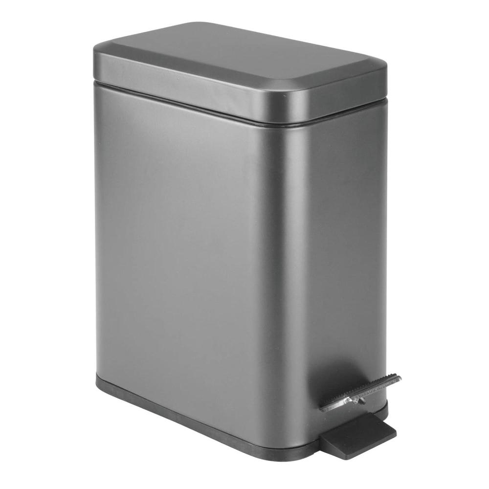imagemDesign Small Modern 13 Gallon Rectangle Metal Lidded Step Trash Can Compact Garbage Bin with Removable Liner Bucket and Handle for Bathroom Kitchen Craft Room Office Garage BlackGraphite Gray