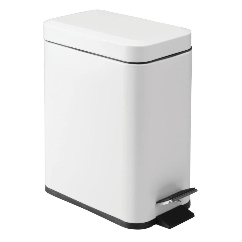 imagemDesign Small Modern 13 Gallon Rectangle Metal Lidded Step Trash Can Compact Garbage Bin with Removable Liner Bucket and Handle for Bathroom Kitchen Craft Room Office Garage BlackWhite