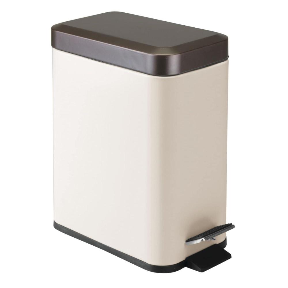 imagemDesign Small Modern 13 Gallon Rectangle Metal Lidded Step Trash Can Compact Garbage Bin with Removable Liner Bucket and Handle for Bathroom Kitchen Craft Room Office Garage BlackVanillaBronze