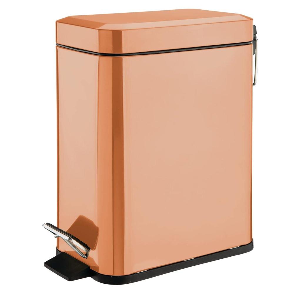 imagemDesign Small Modern 13 Gallon Rectangle Metal Lidded Step Trash Can Compact Garbage Bin with Removable Liner Bucket and Handle for Bathroom Kitchen Craft Room Office Garage BlackCopper