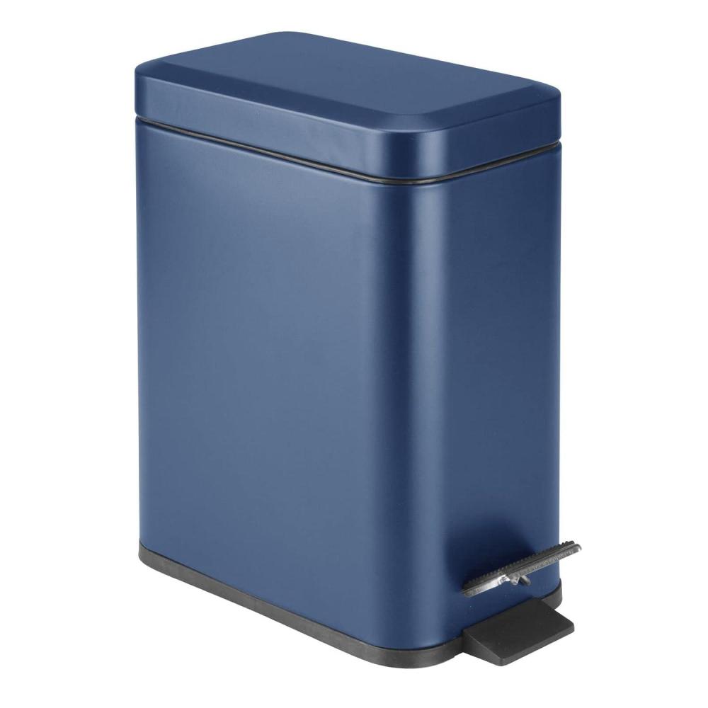 imagemDesign Small Modern 13 Gallon Rectangle Metal Lidded Step Trash Can Compact Garbage Bin with Removable Liner Bucket and Handle for Bathroom Kitchen Craft Room Office Garage  BlackNavy