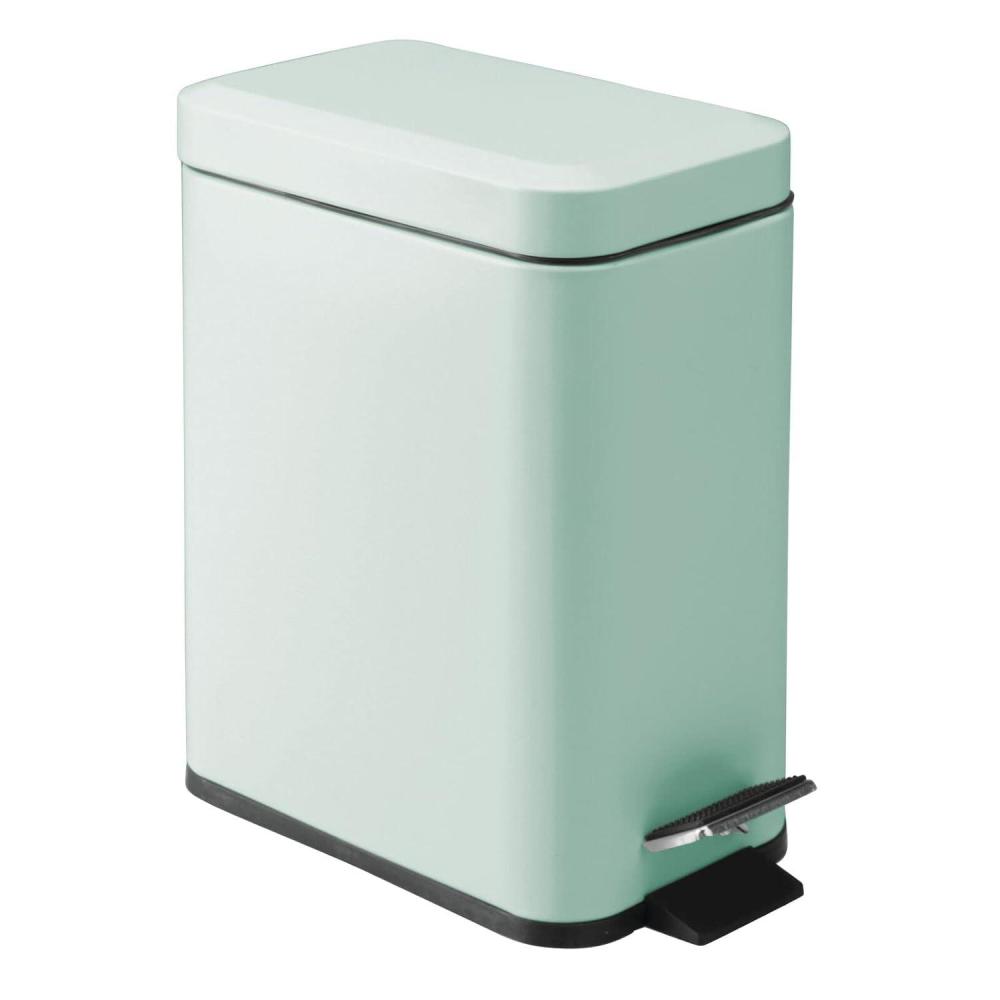imagemDesign Small Modern 13 Gallon Rectangle Metal Lidded Step Trash Can Compact Garbage Bin with Removable Liner Bucket and Handle for Bathroom Kitchen Craft Room Office Garage  BlackLight Mint Green