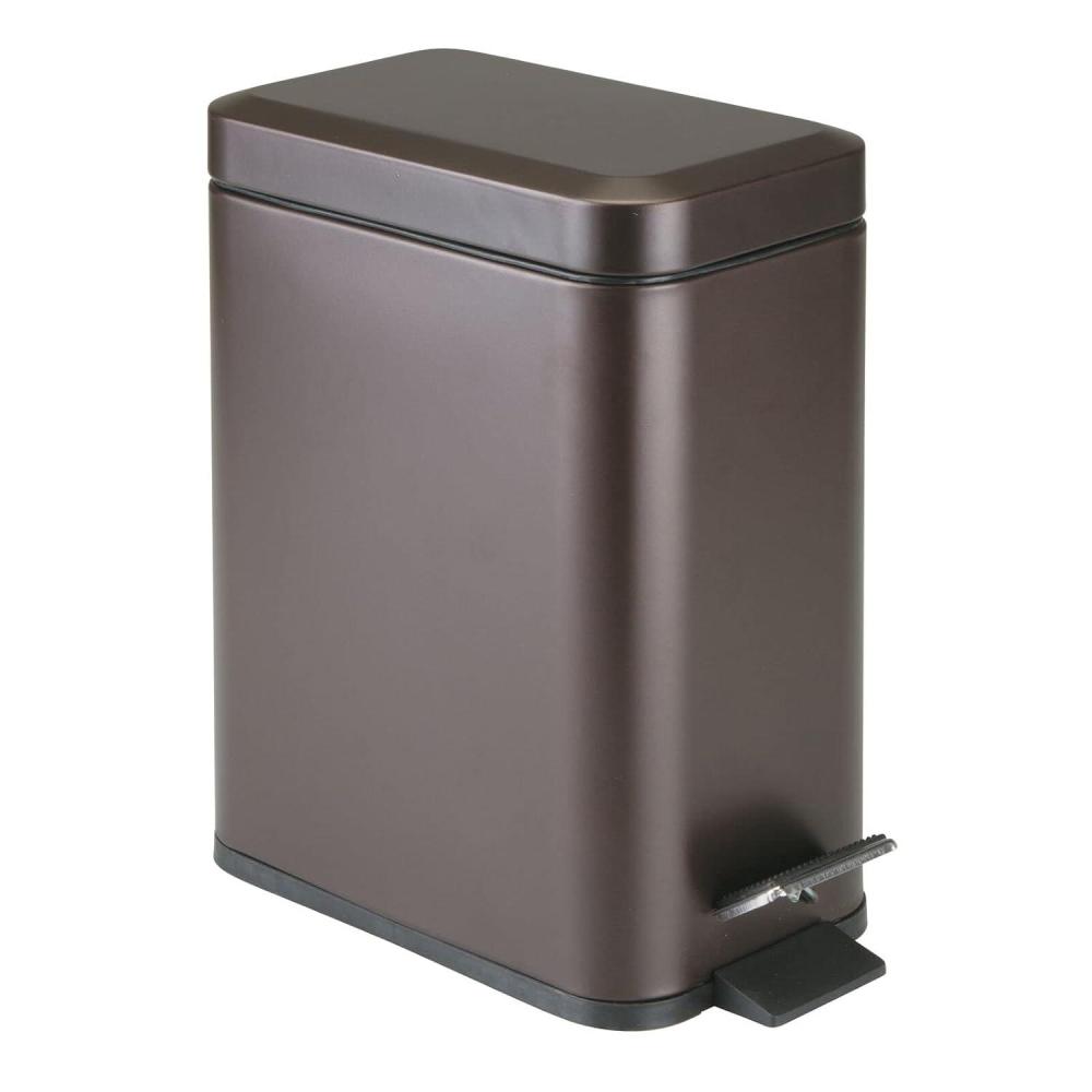 imagemDesign Small Modern 13 Gallon Rectangle Metal Lidded Step Trash Can Compact Garbage Bin with Removable Liner Bucket and Handle for Bathroom Kitchen Craft Room Office Garage BlackBronze