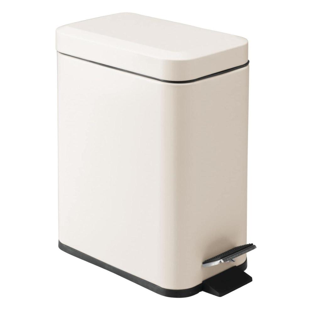 imagemDesign Small Modern 13 Gallon Rectangle Metal Lidded Step Trash Can Compact Garbage Bin with Removable Liner Bucket and Handle for Bathroom Kitchen Craft Room Office Garage BlackCream