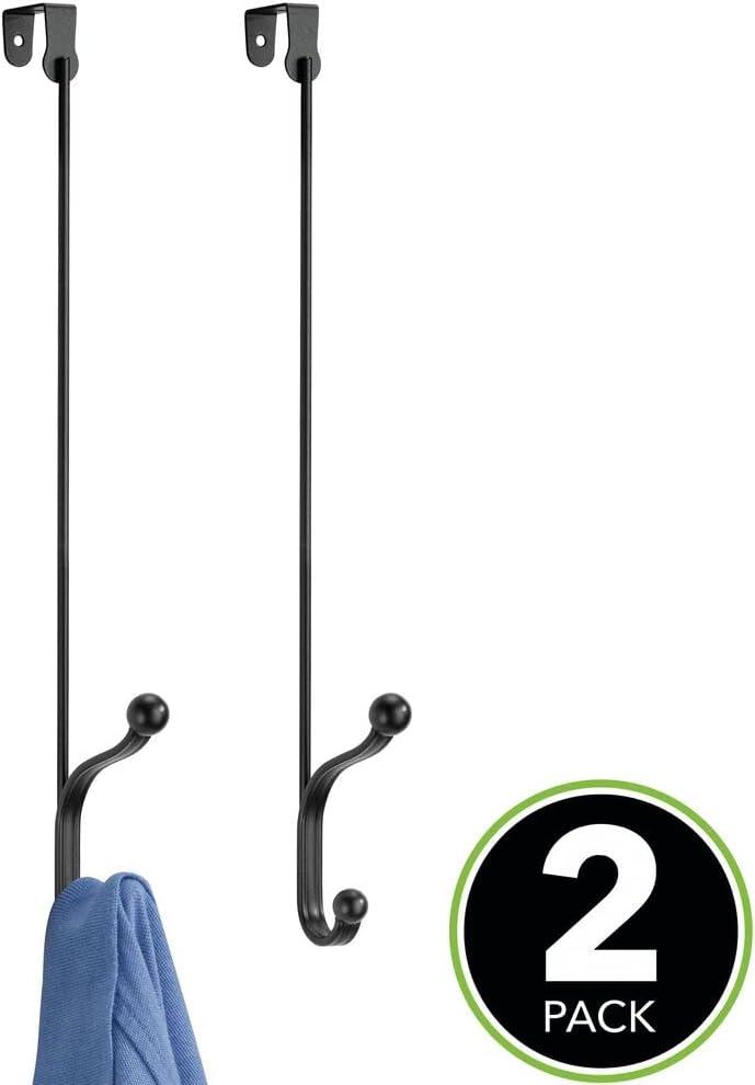 imagemDesign Metal Modern Over The Door Storage Organizer Rack Hang Coats Hoodies Hats Scarves Purses Leashes Towels Robes Clothing 17 Tall 2 Hooks 2 Pack BlackBlack