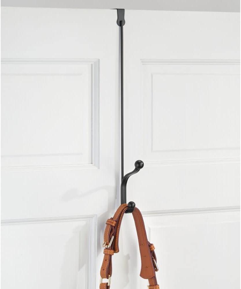 imagemDesign Metal Modern Over The Door Storage Organizer Rack Hang Coats Hoodies Hats Scarves Purses Leashes Towels Robes Clothing 17 Tall 2 Hooks 2 Pack BlackBlack