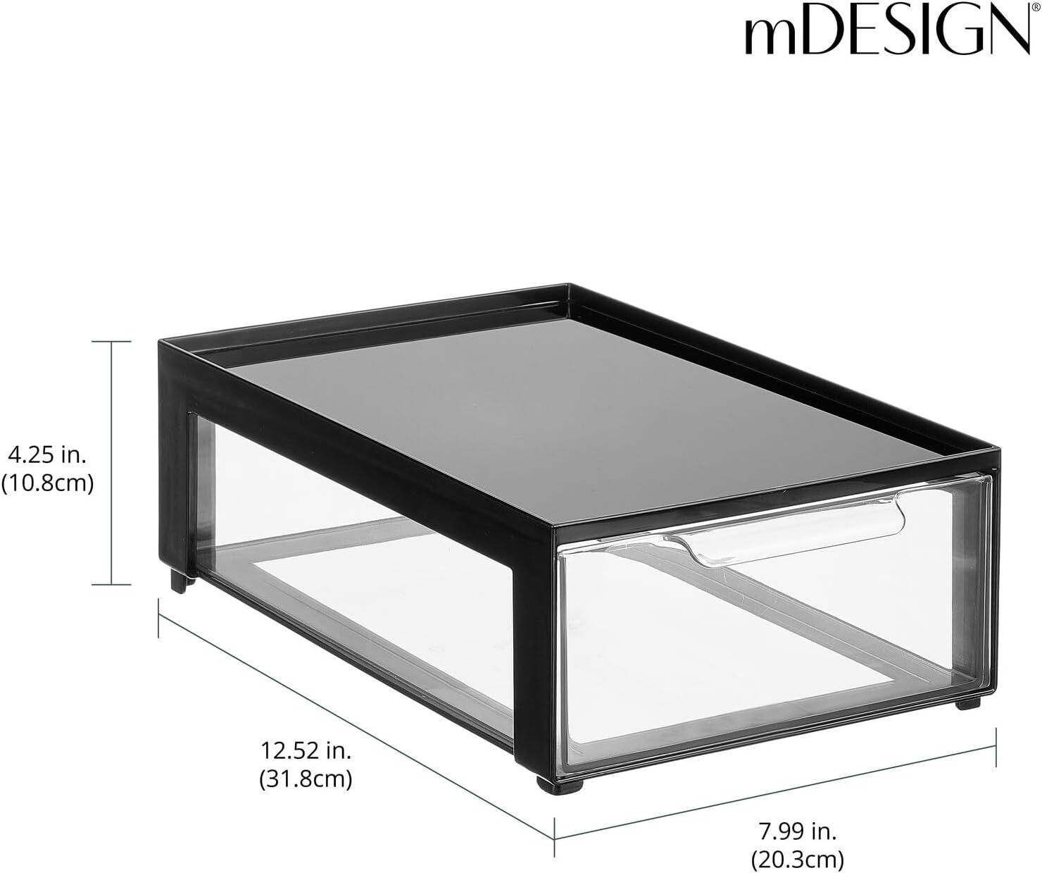 imagemDesign Plastic Desk Organizer and Storage Bin wPull Out Drawer Shallow Stackable Office Storage Container for Office Supplies Desktop Drawer Organizer Lumiere Collection 8 Pack BlackClear