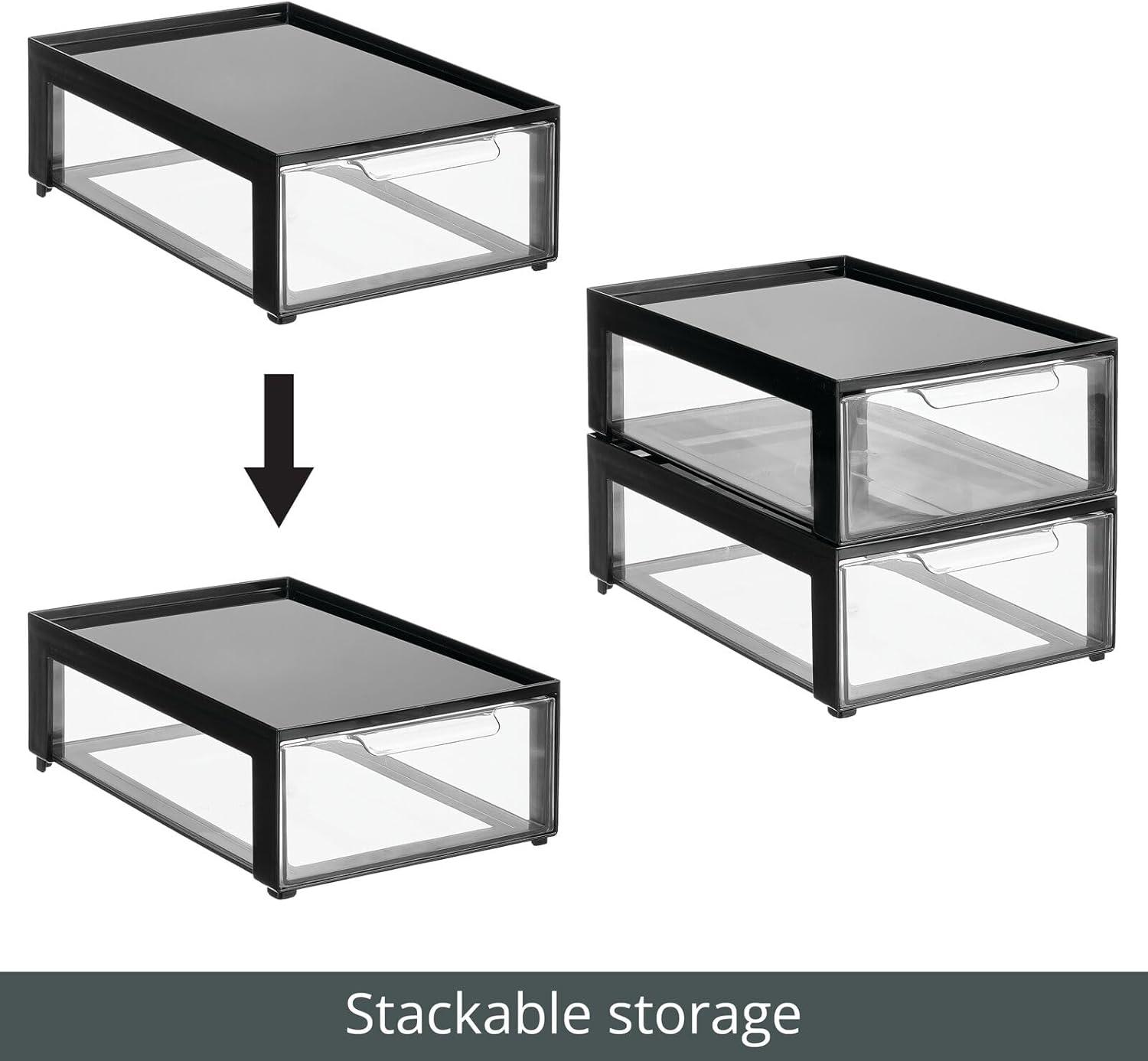 imagemDesign Plastic Desk Organizer and Storage Bin wPull Out Drawer Shallow Stackable Office Storage Container for Office Supplies Desktop Drawer Organizer Lumiere Collection 8 Pack BlackClear