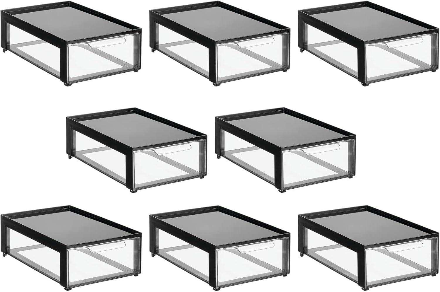 imagemDesign Plastic Desk Organizer and Storage Bin wPull Out Drawer Shallow Stackable Office Storage Container for Office Supplies Desktop Drawer Organizer Lumiere Collection 8 Pack BlackClear