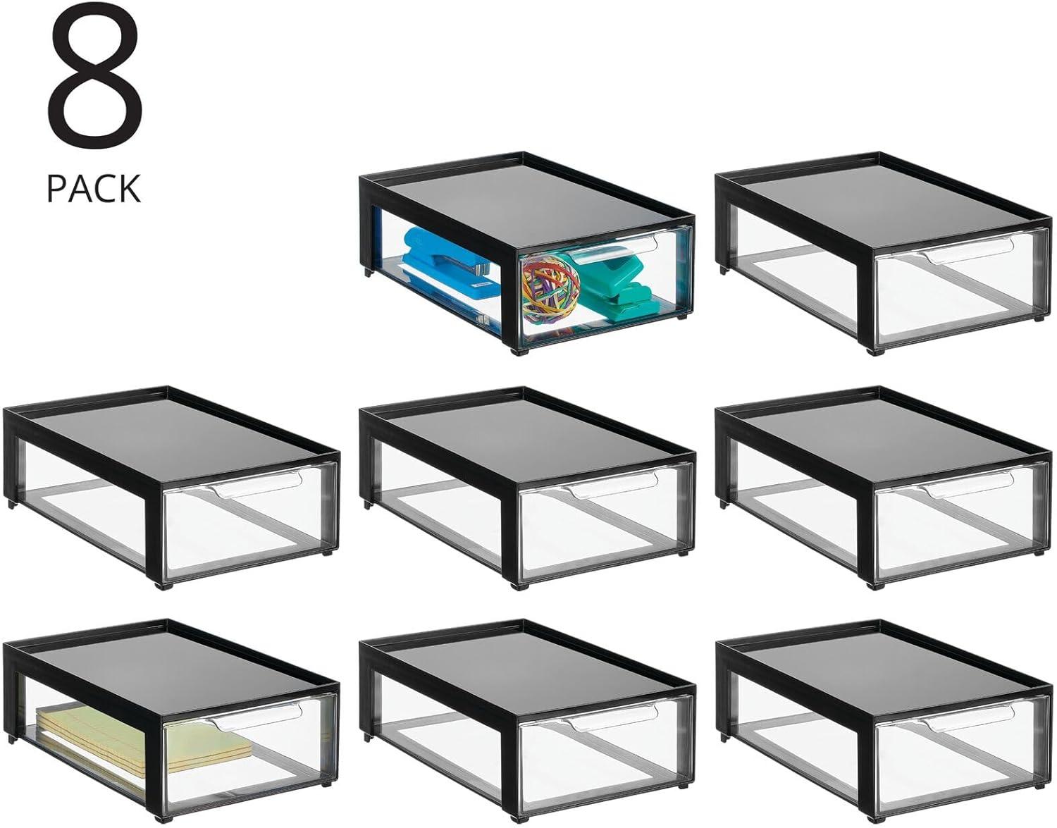 imagemDesign Plastic Desk Organizer and Storage Bin wPull Out Drawer Shallow Stackable Office Storage Container for Office Supplies Desktop Drawer Organizer Lumiere Collection 8 Pack BlackClear