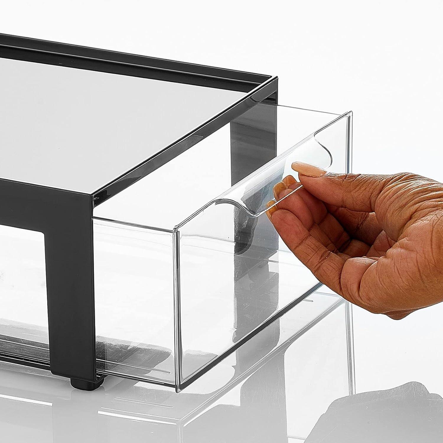 imagemDesign Plastic Desk Organizer and Storage Bin wPull Out Drawer Shallow Stackable Office Storage Container for Office Supplies Desktop Drawer Organizer Lumiere Collection 8 Pack BlackClear