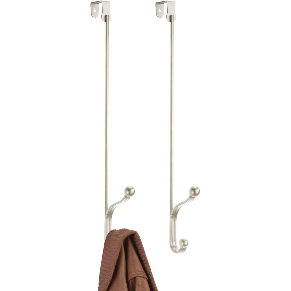 imagemDesign Metal Modern Over The Door Storage Organizer Rack  Hang Coats Hoodies Hats Scarves Purses Leashes Towels Robes Clothing  17 Tall 2 Hooks  2 Pack  BlackSatin