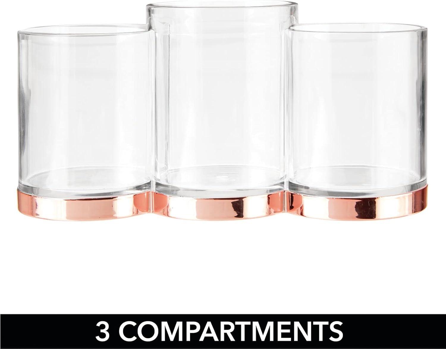 imagemDesign Practical Makeup Storage Decorative Makeup Box for Brushes and Mascara Make Up Display with 3 Compartments Transparent and Red GoldTransparentRed Gold Color
