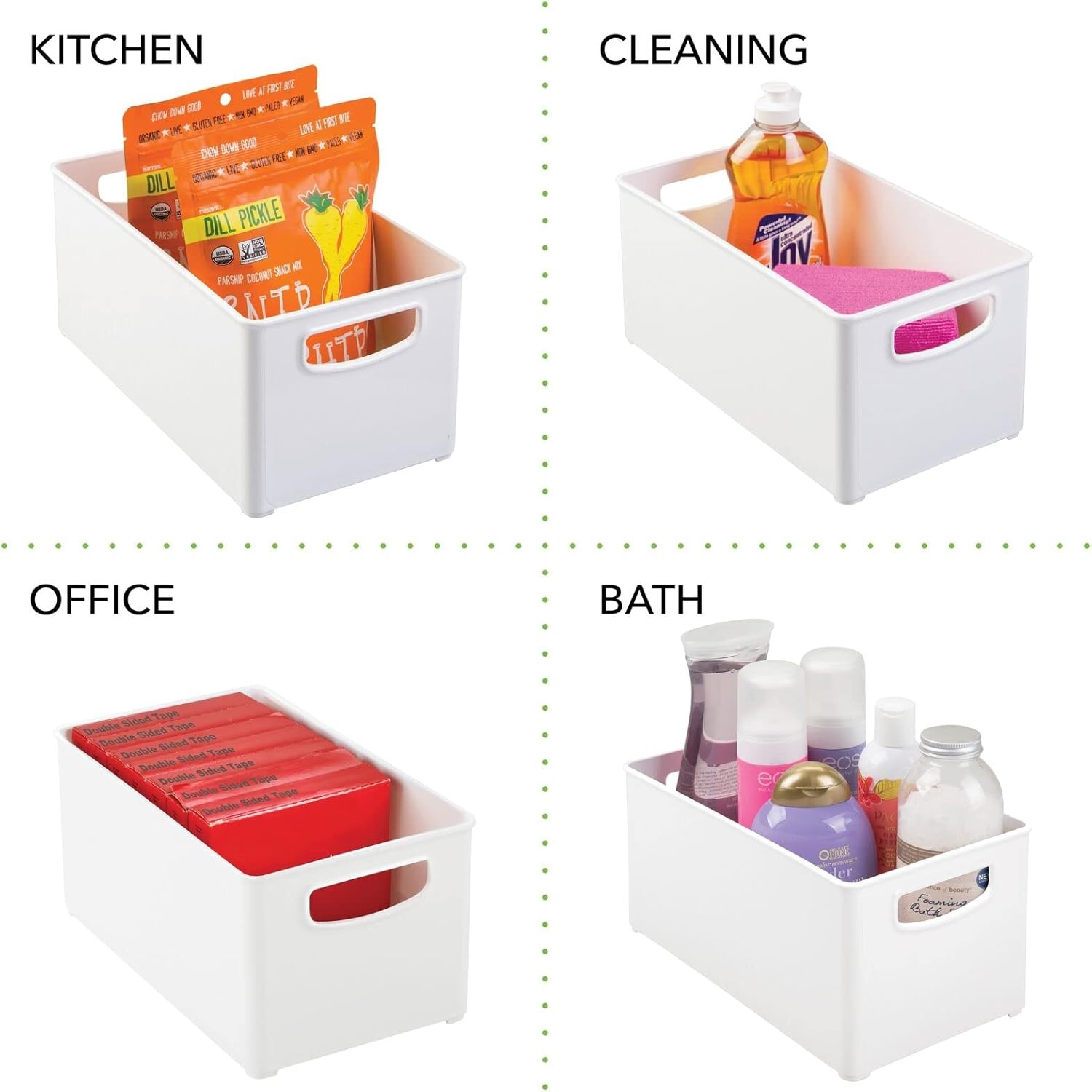 imagemDesign Plastic Storage Organizer Wide Container Bin with Handles for Bathroom Home Organization Holds Vitamins Supplements Makeup Styling Tools Ligne Collection 8 Pack White