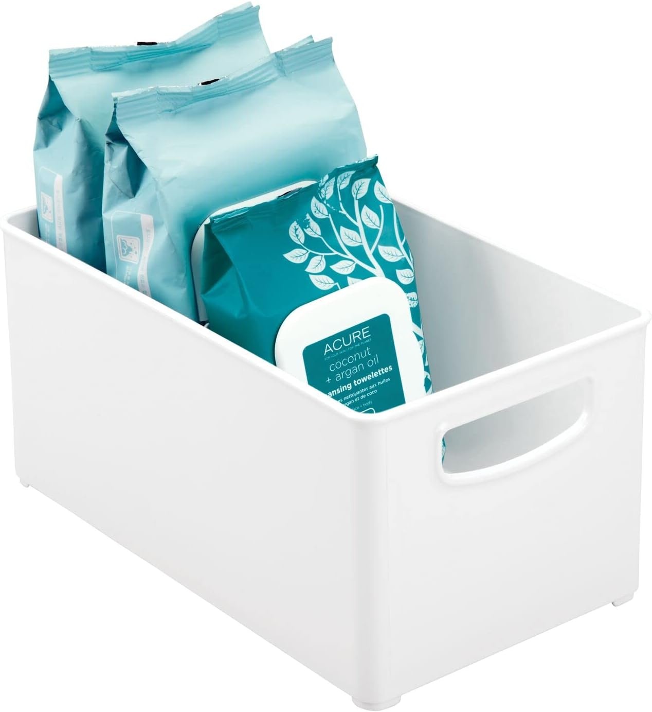 imagemDesign Plastic Storage Organizer Wide Container Bin with Handles for Bathroom Home Organization Holds Vitamins Supplements Makeup Styling Tools Ligne Collection 8 Pack White