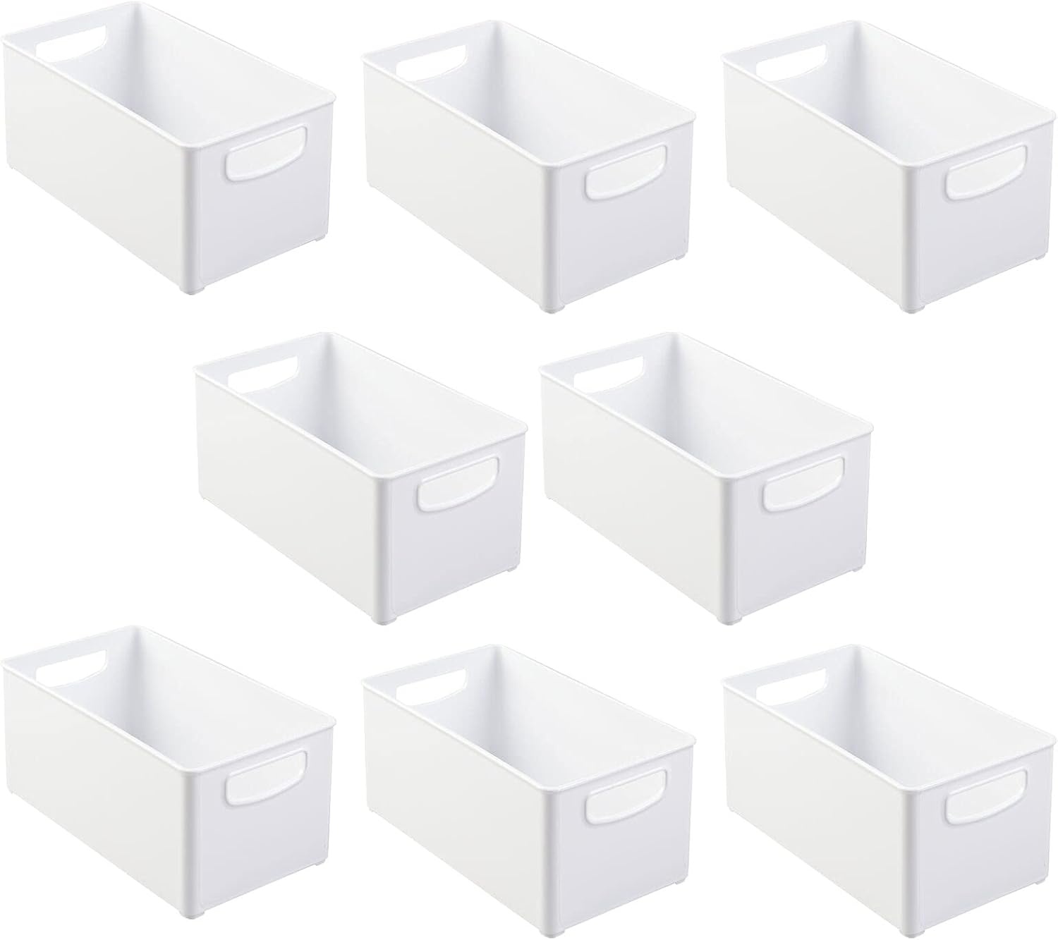 imagemDesign Plastic Storage Organizer Wide Container Bin with Handles for Bathroom Home Organization Holds Vitamins Supplements Makeup Styling Tools Ligne Collection 8 Pack White