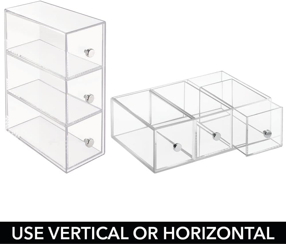 image:imagemDesign Plastic Kitchen Pantry Stackable Storage Organizer Container Station with 3 Drawers for Cabinet Countertop Holds Coffee Tea Sugar Packets Creamers Lumiere Collection ClearClear
