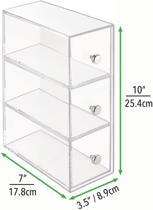 image:imagemDesign Plastic Kitchen Pantry Stackable Storage Organizer Container Station with 3 Drawers for Cabinet Countertop Holds Coffee Tea Sugar Packets Creamers Lumiere Collection ClearClear