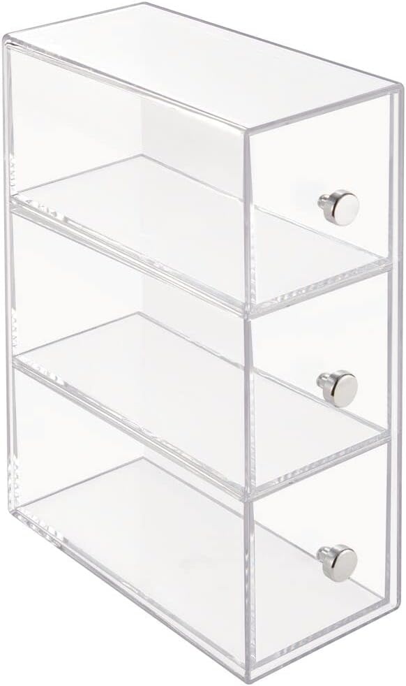 image:imagemDesign Plastic Kitchen Pantry Stackable Storage Organizer Container Station with 3 Drawers for Cabinet Countertop Holds Coffee Tea Sugar Packets Creamers Lumiere Collection ClearClear