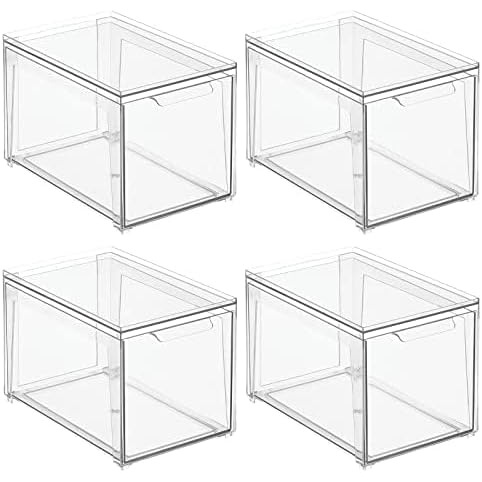 image:imagemDesign Plastic Stackable Bathroom Storage Organizer Bin with Pull Out Drawer for Cabinet Vanity Shelf Cupboard Cabinet or Closet Organization  Lumiere Collection  8 Pack  Clear8 x 12 x 8 Pack of 4