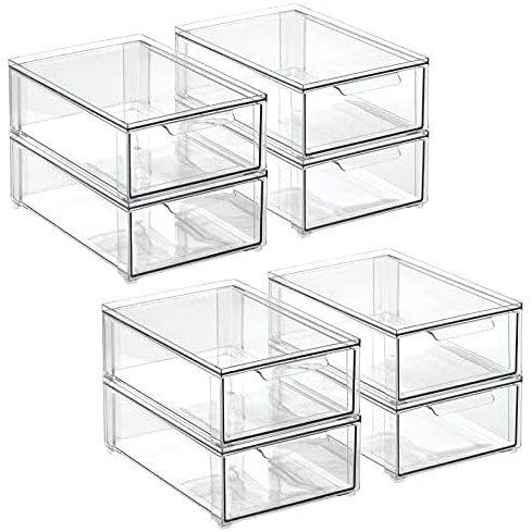 image:imagemDesign Plastic Stackable Bathroom Storage Organizer Bin with Pull Out Drawer for Cabinet Vanity Shelf Cupboard Cabinet or Closet Organization  Lumiere Collection  8 Pack  Clear8 x 12 x 4 Pack of 8