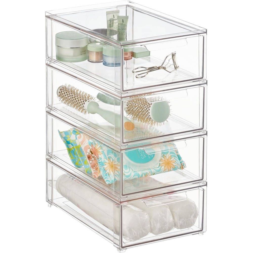 image:imagemDesign Plastic Stackable Bathroom Storage Organizer Bin with Pull Out Drawer for Cabinet Vanity Shelf Cupboard Cabinet or Closet Organization  Lumiere Collection  8 Pack  Clear8 x 12 x 4 Pack of 4