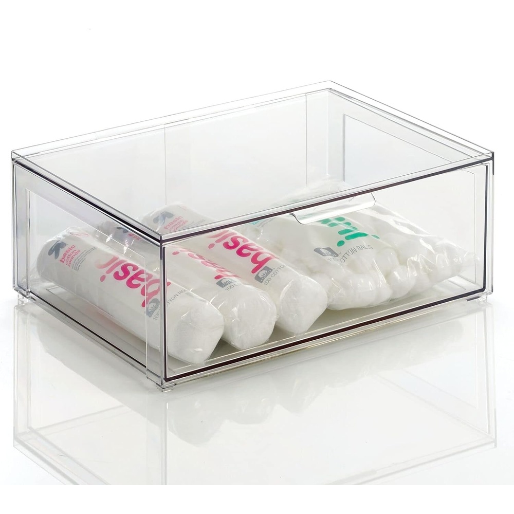 image:imagemDesign Plastic Stackable Bathroom Storage Organizer Bin with Pull Out Drawer for Cabinet Vanity Shelf Cupboard Cabinet or Closet Organization  Lumiere Collection  8 Pack  Clear16 x 12 x 6 Pack of 1