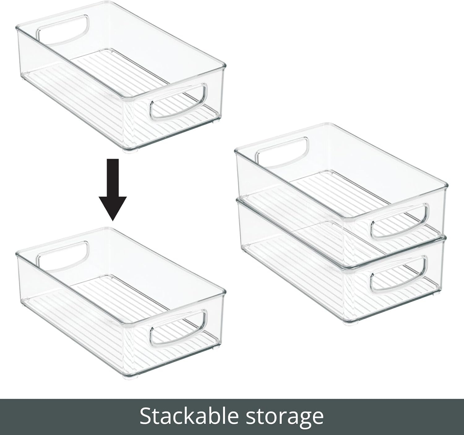 image:imagemDesign Plastic Storage Organizer Shallow Container Bin with Handles for Bathroom Kitchen Cabinet Pantry Home Organization Holds Vitamins Supplements Makeup Ligne Collection 4 Pack Clear