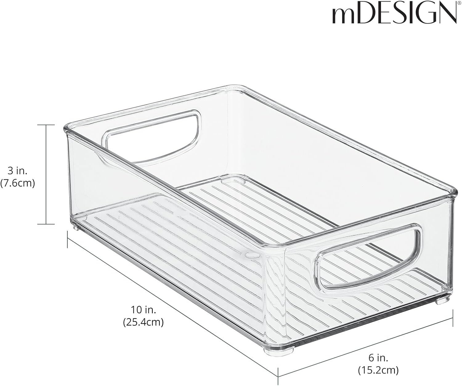 image:imagemDesign Plastic Storage Organizer Shallow Container Bin with Handles for Bathroom Kitchen Cabinet Pantry Home Organization Holds Vitamins Supplements Makeup Ligne Collection 4 Pack Clear