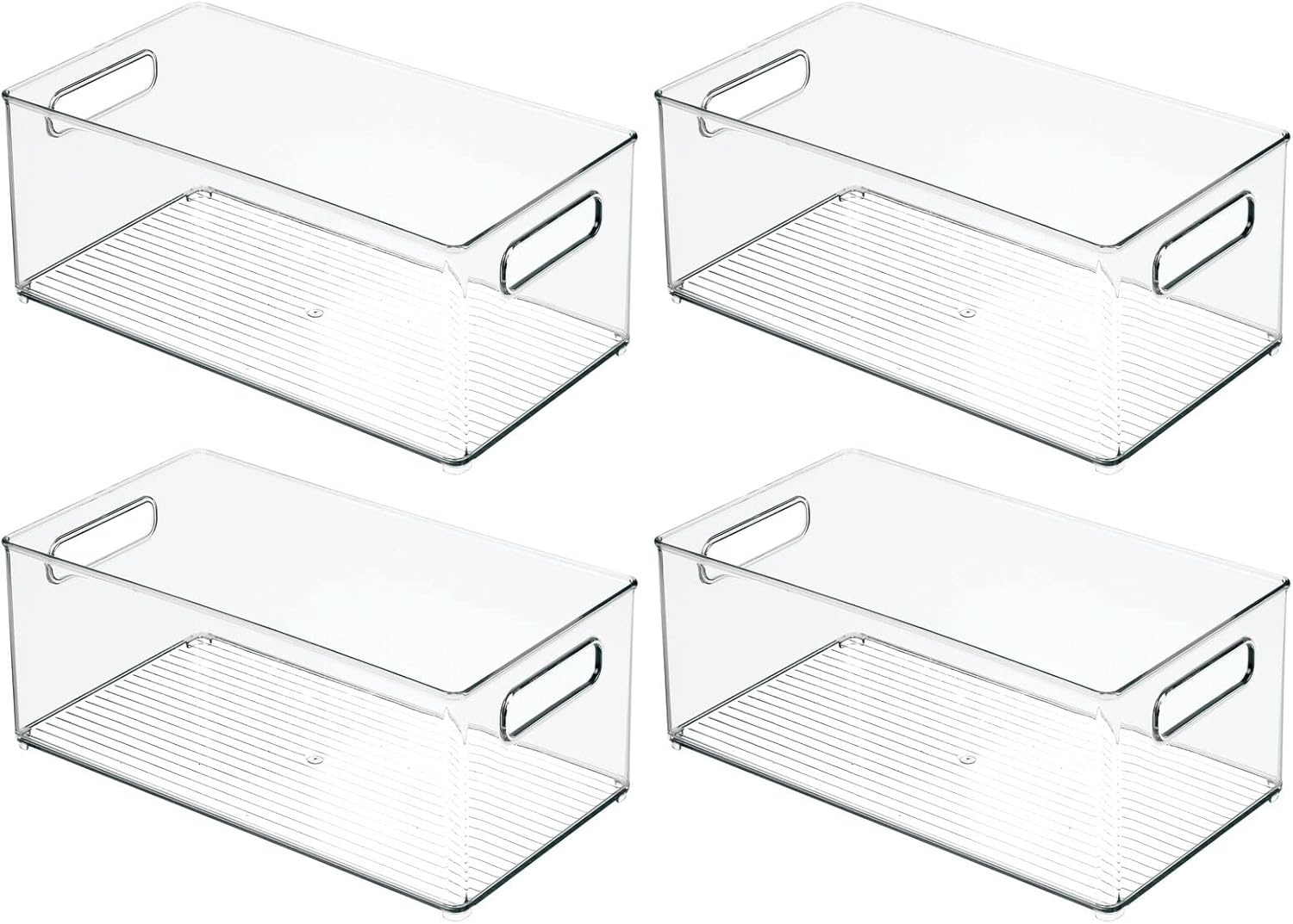 image:imagemDesign Plastic Kitchen Organizer Storage Holder Bin with Handles for Pantry Cupboard Cabinet FridgeFreezer Shelves Counter Holds Canned Food Snacks Ligne Collection 4 Pack Clear145 x 8 x 6