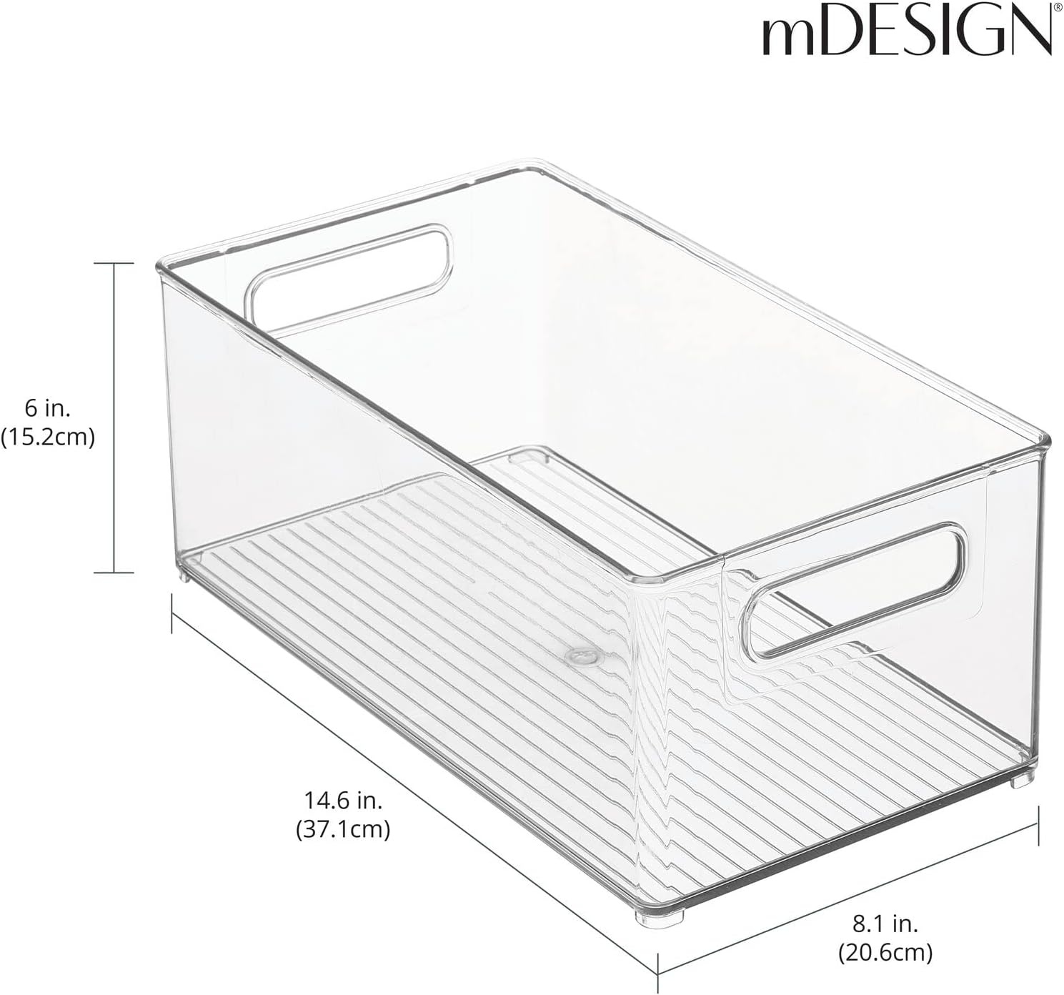 image:imagemDesign Plastic Kitchen Organizer Storage Holder Bin with Handles for Pantry Cupboard Cabinet FridgeFreezer Shelves Counter Holds Canned Food Snacks Ligne Collection 4 Pack Clear145 x 8 x 6