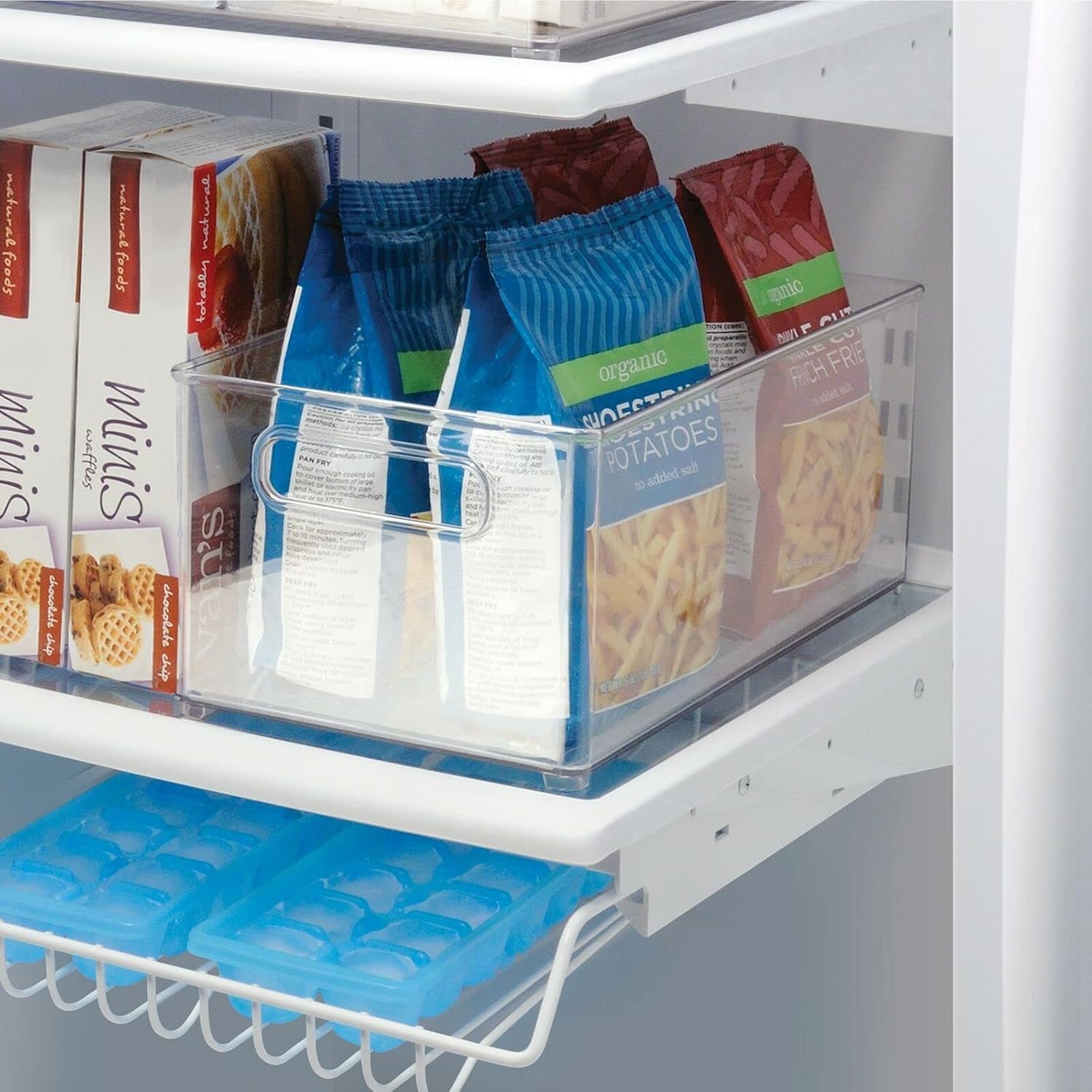 image:imagemDesign Plastic Kitchen Organizer Storage Holder Bin with Handles for Pantry Cupboard Cabinet FridgeFreezer Shelves Counter Holds Canned Food Snacks Ligne Collection 4 Pack Clear145 x 8 x 6